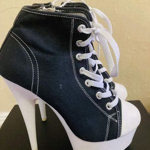 Pleaser Women’s Black and White Side Zip Up Stiletto